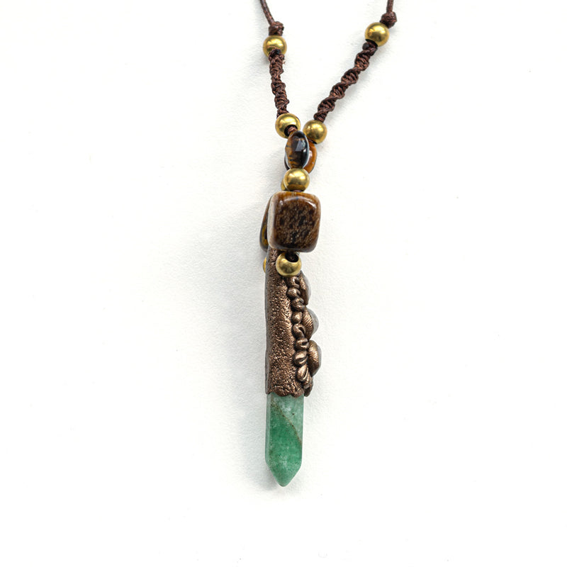 Tiger's Eye Moonstone Green Crystal Handmade Pendant Necklace