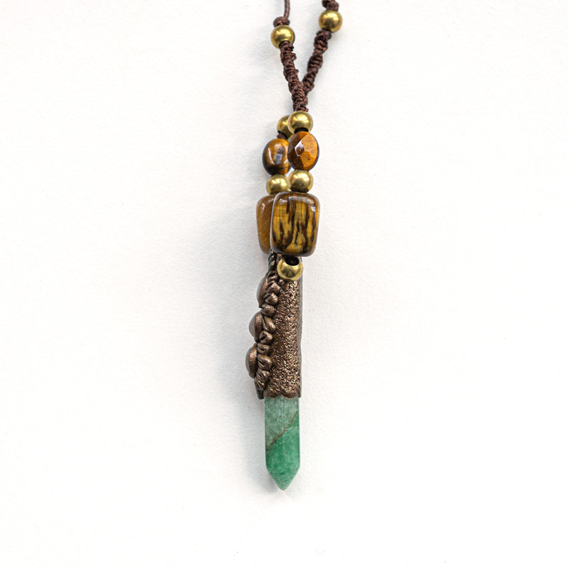 Tiger's Eye Moonstone Green Crystal Handmade Pendant Necklace