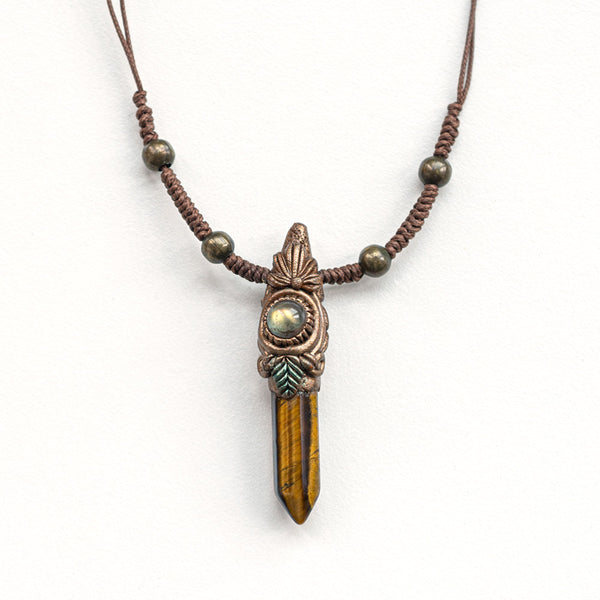 Tiger's Eye Handmade Pendant Necklace with Bronze Accents