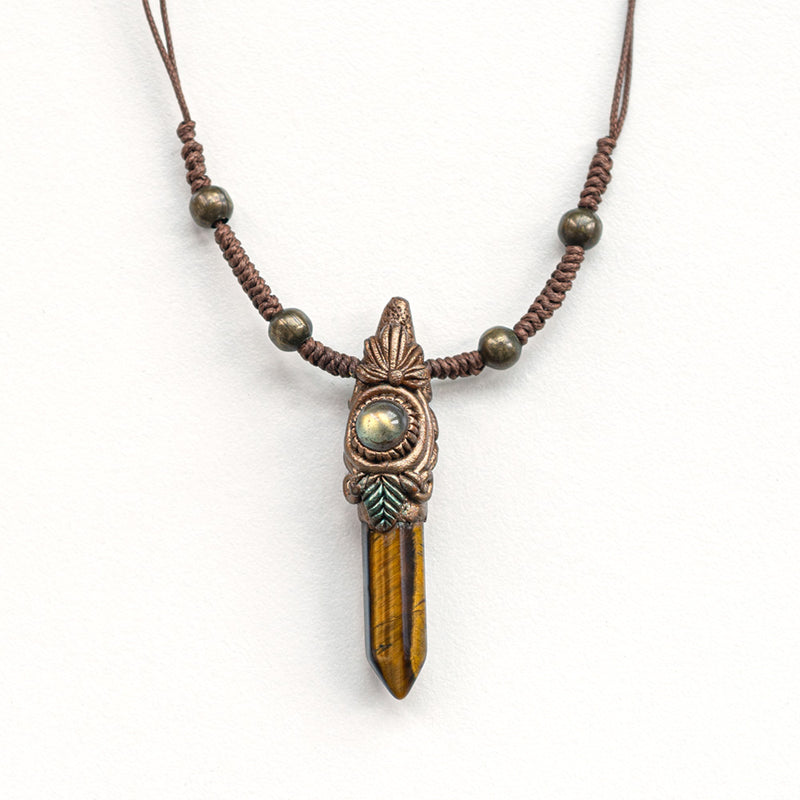 Tiger's Eye Handmade Pendant Necklace with Bronze Accents