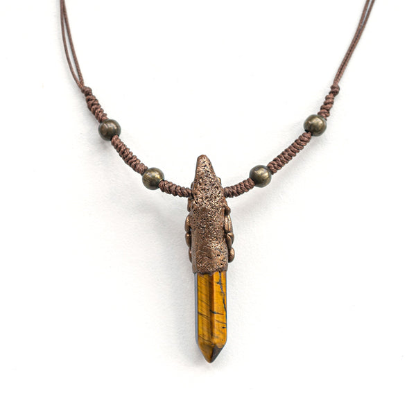 Tiger's Eye Handmade Pendant Necklace with Bronze Accents