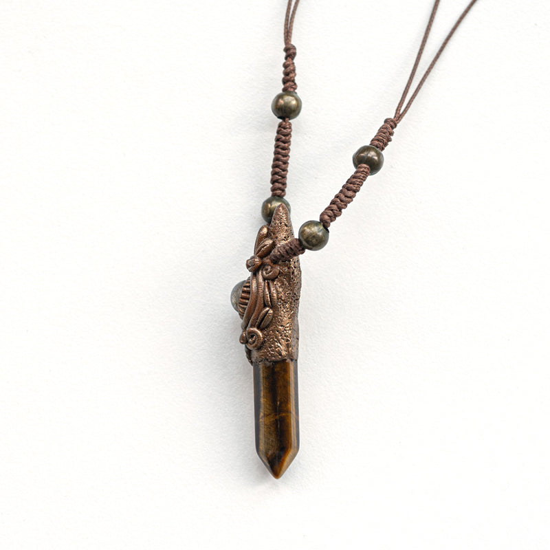 Tiger's Eye Handmade Pendant Necklace with Bronze Accents