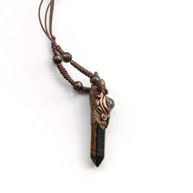 Tiger's Eye Handmade Pendant Necklace with Bronze Accents