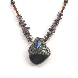 Enchanted Shadow Labradorite & Obsidian Handmade Amulet Necklace