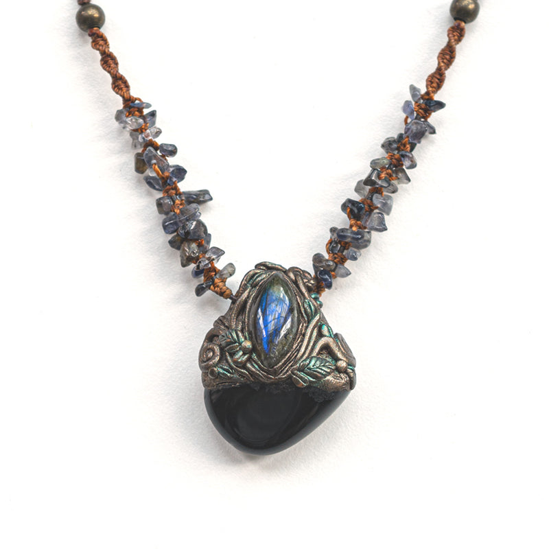 Enchanted Shadow Labradorite & Obsidian Handmade Amulet Necklace