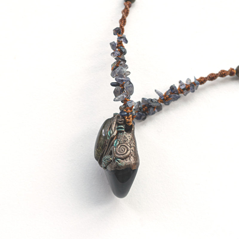 Enchanted Shadow Labradorite & Obsidian Handmade Amulet Necklace