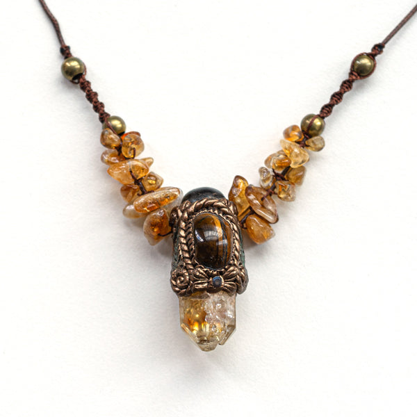 Citrine Tiger's Eye Handmade Pendant Necklace